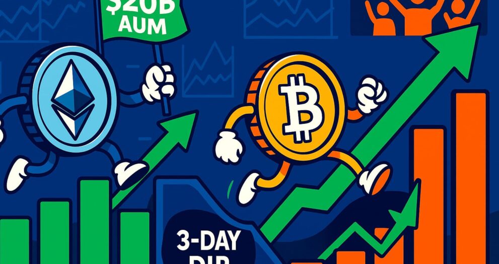 Ethereum ETFs reach $20B milestone as Bitcoin ETFs recover with $227M inflow after 3-day decline