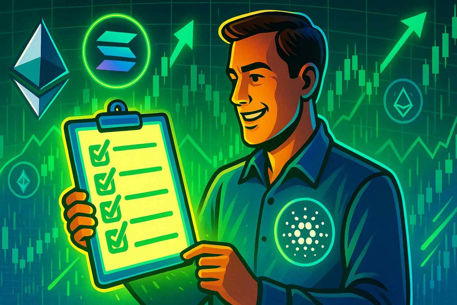 Illustration of altcoin investing checklist during a bull market.