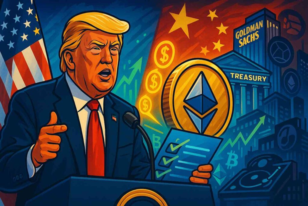 President Trump defends tariffs, criticizes Goldman Sachs CEO, and extends U.S.–China tariff truce with possible crypto market impact.