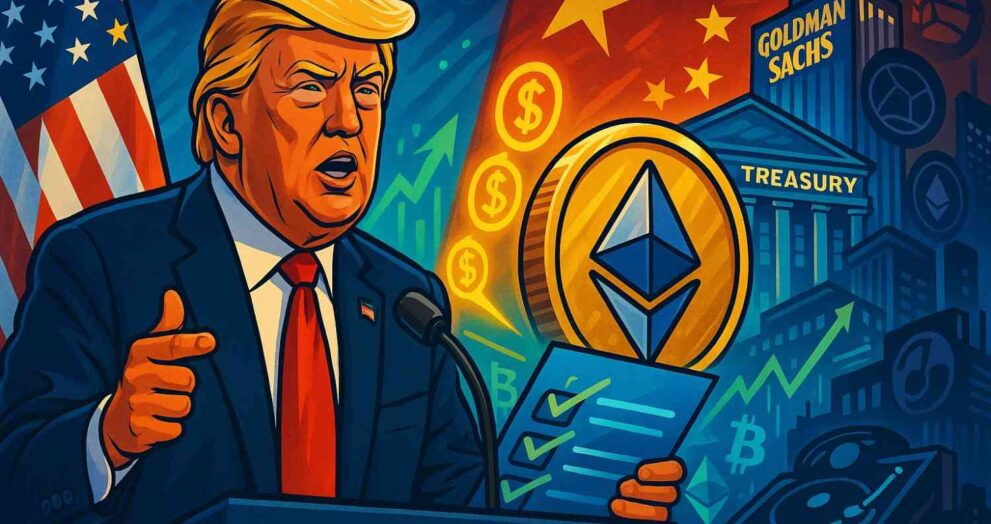 President Trump defends tariffs, criticizes Goldman Sachs CEO, and extends U.S.–China tariff truce with possible crypto market impact.