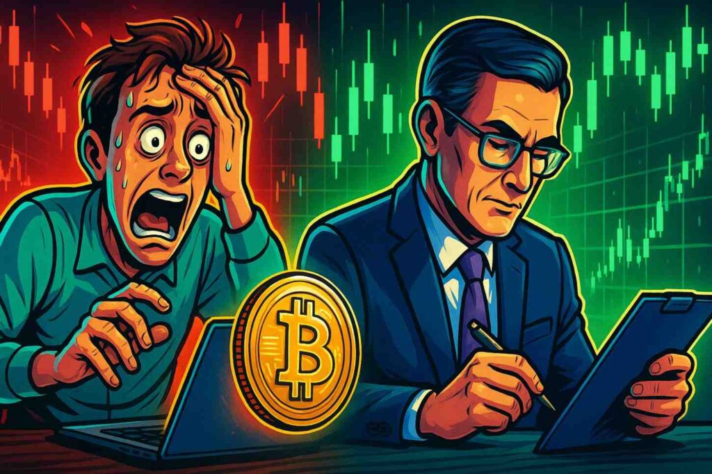 Illustration contrasting amateur vs professional trader mindset with discipline and patience.