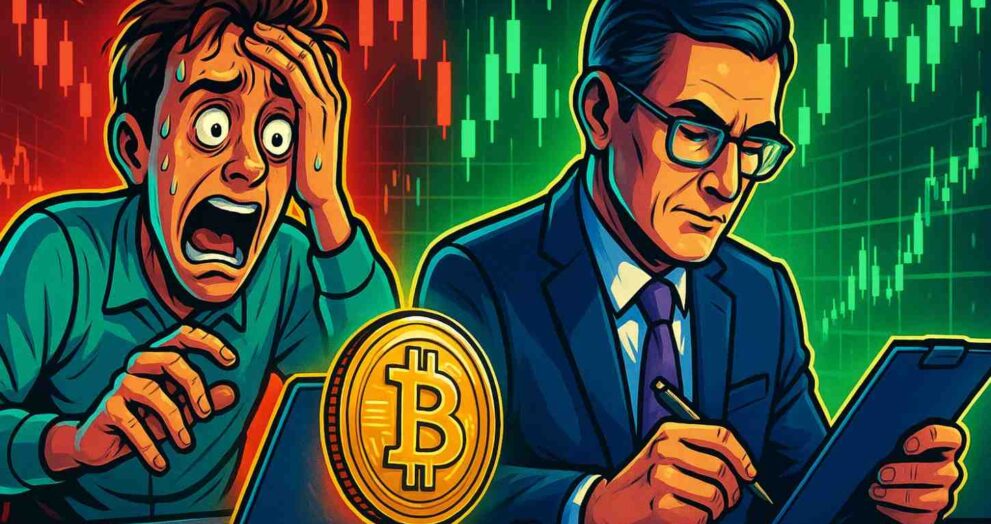 Illustration contrasting amateur vs professional trader mindset with discipline and patience.