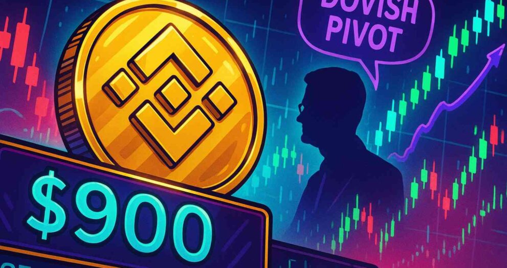 Binance Coin surges to $900 after Powell’s dovish Fed remarks.