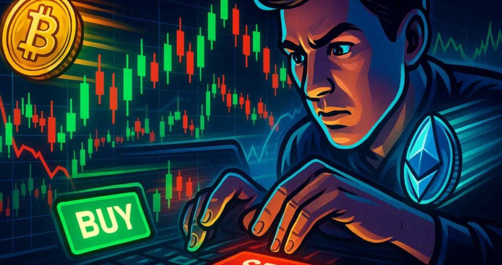 Fast candlestick movements representing crypto scalping strategy.