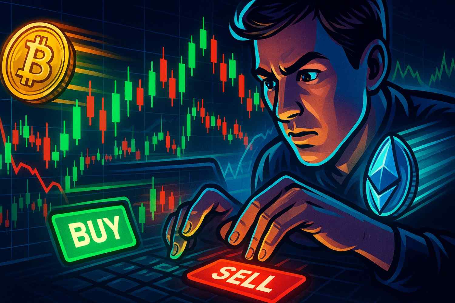 Fast candlestick movements representing crypto scalping strategy.