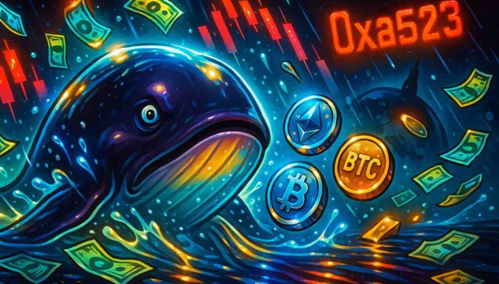 Illustration of whale wallet 0xa523 surpassing James Wynn as Hyperliquid’s biggest loser.