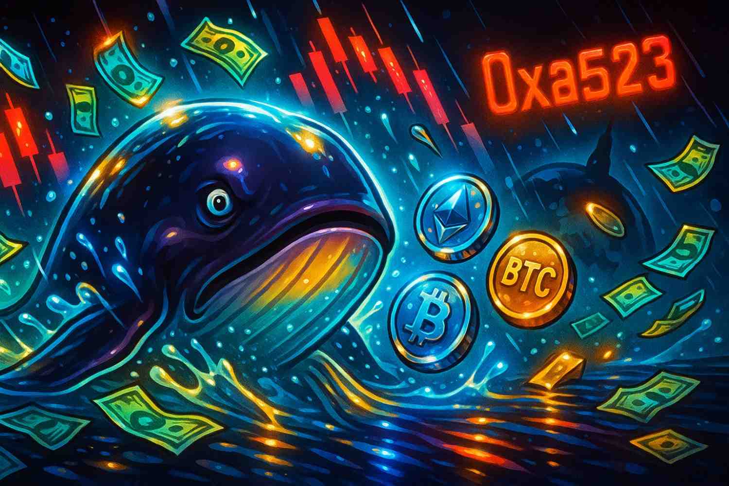 Illustration of whale wallet 0xa523 surpassing James Wynn as Hyperliquid’s biggest loser.
