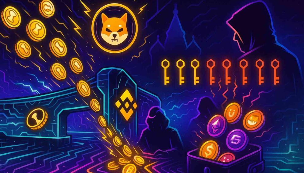 Illustration of Shibarium bridge hack draining $2.4M using flash loan and validator key takeover.
