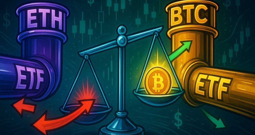 Ether ETFs saw $912M outflows while Bitcoin funds gained $524M, showing investor rotation.