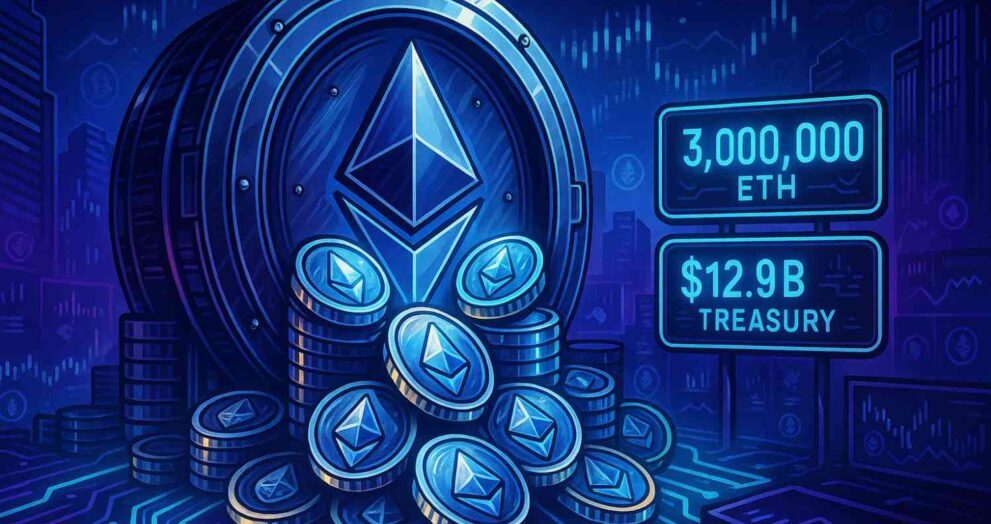 Illustration of BitMine’s Ethereum vault symbolizing its $12.9B crypto treasury milestone.