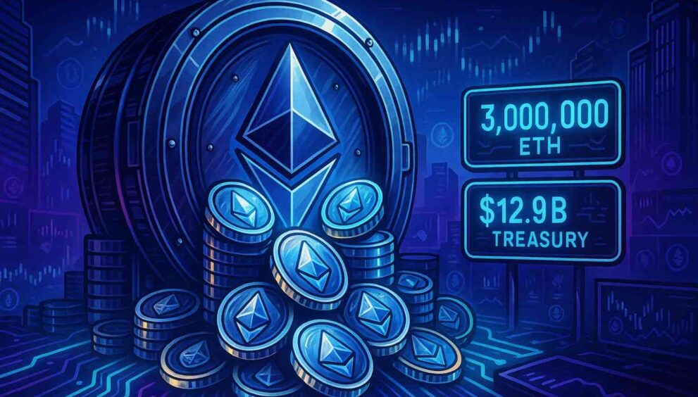 Illustration of BitMine’s Ethereum vault symbolizing its $12.9B crypto treasury milestone.